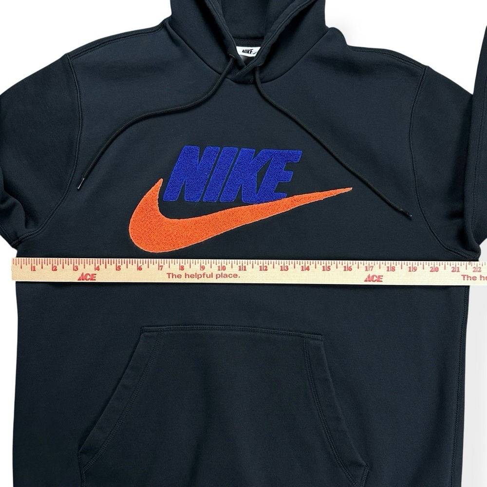Nike Men's Club Fleece Pullover Hoodie Black Orange Size Medium Fuzzy Spell Out - Picture 9 of 16
